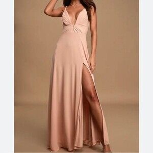 Lulu pink spaghetti strap formal gown dress With pleated neckline